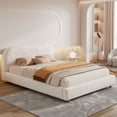 thumbnail image 1 of Lit Rembourré Moderne Minimaliste, Format Grand Lit, avec Tête de Lit Douce, Recouvert de Tissu à Poils Bouclés, Sans Espace de Rangement, Matelas Non Inclus, Beige, 1 of 9
