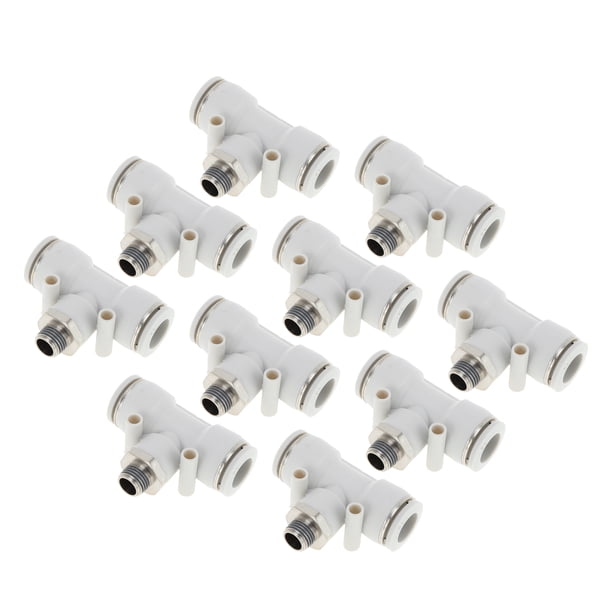Conectores de aire de empuje únicos Bargains 35/64" unión rápida de línea de aire tipo T plástico metal 1/4"BSPT 10 piezas tono blanco plateado
