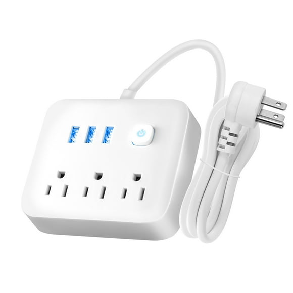 Surge Protector Power Strip 3.9Ft Extension Cord 3 Outlets 3 USB Ports Desktop Charging Station Slim Socket Extender for Home Office Travel
