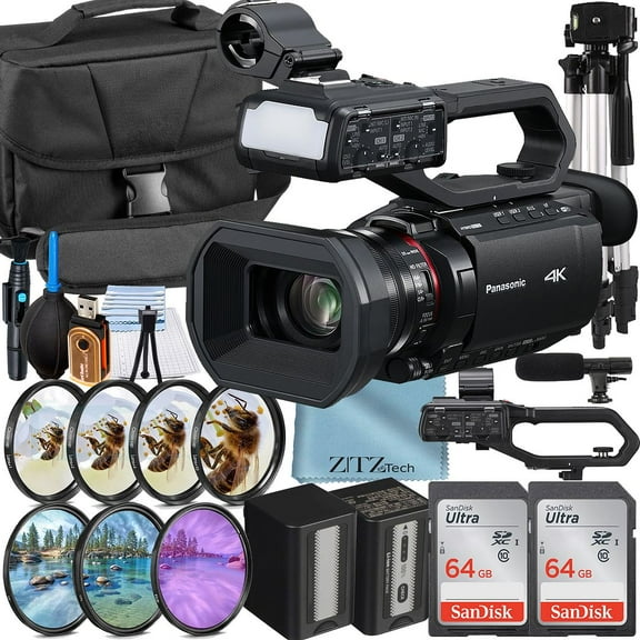 Panasonic HC-X2100 Camcorder UHD 4K with 2 Pack 64GB SanDisk Memory Card   Case   Microphone   Filter Kit   ZeeTech Accessory Bundle