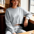 thumbnail image 6 of Felirenzacia Women's Cropped Hoodie, Elastic Waistband Cuffed Pullover Tops, Crewneck Long Sleeve Sweatshirt, 350g, S-3XL, 6 of 7
