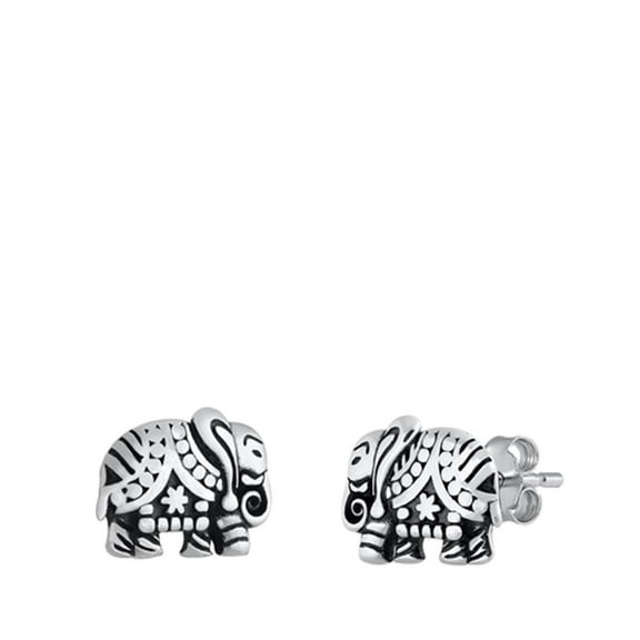 Cute Oxidized Sterling Silver Filigree Elephant Stud Earrings Pushback 925 New Jewelry Female Unisex