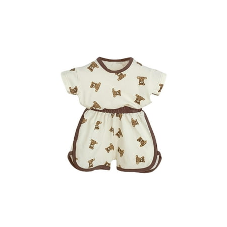 

Calsunbaby Unisex Summer Little Boy Girl Leisure Wear Outfit Cute Bear Print Round Collar Short Sleeve Tops Shorts 2Pcs Set