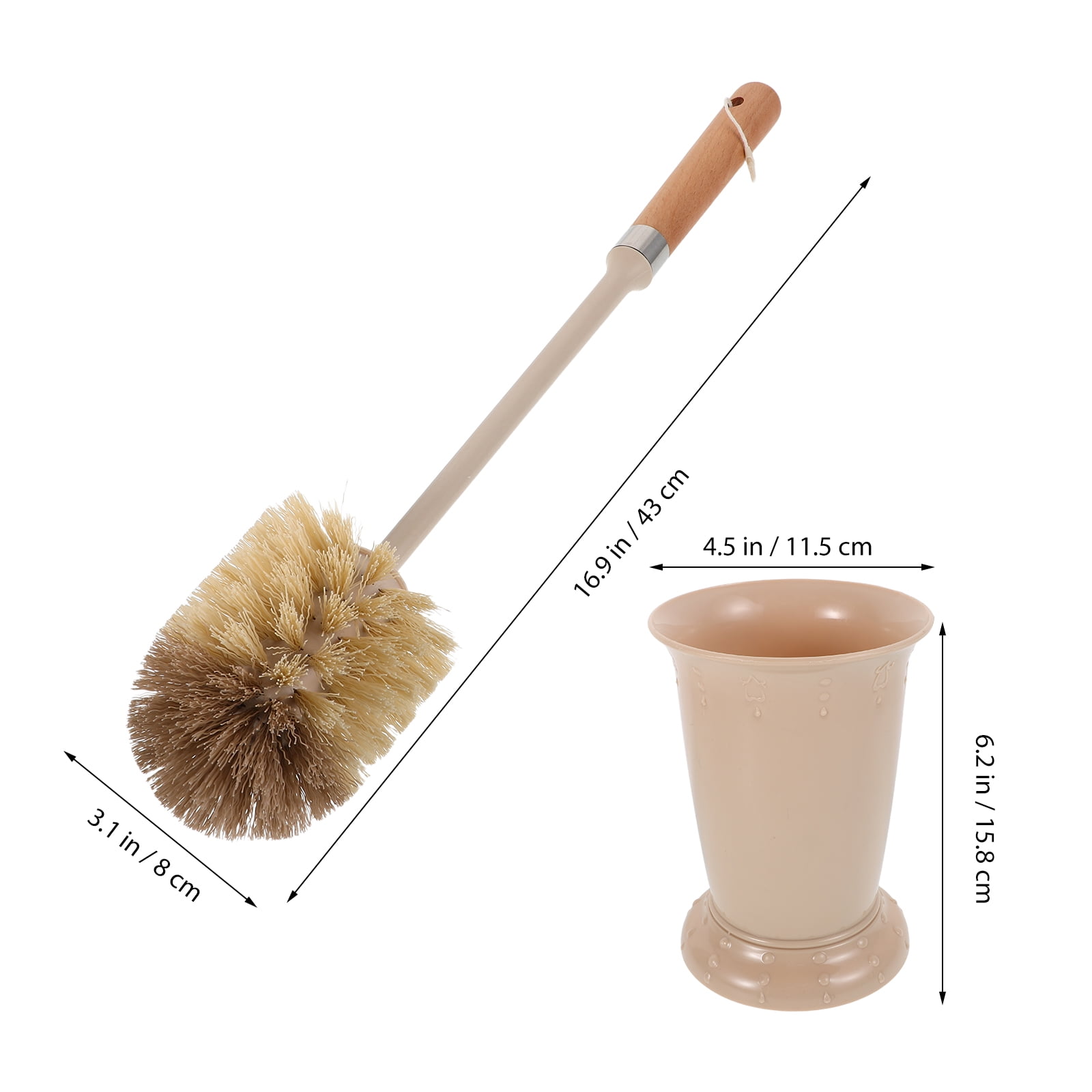 SKISUNO Sanitary Toilet Brush Set Khaki Wooden Handle Soft Bristles Home Bathroom