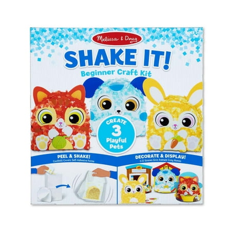 Melissa & Doug Shake It! Deluxe Pets Beginner Craft Kit - Confetti-Covered Cat, Dog, and Bunny (4” x 1.5”