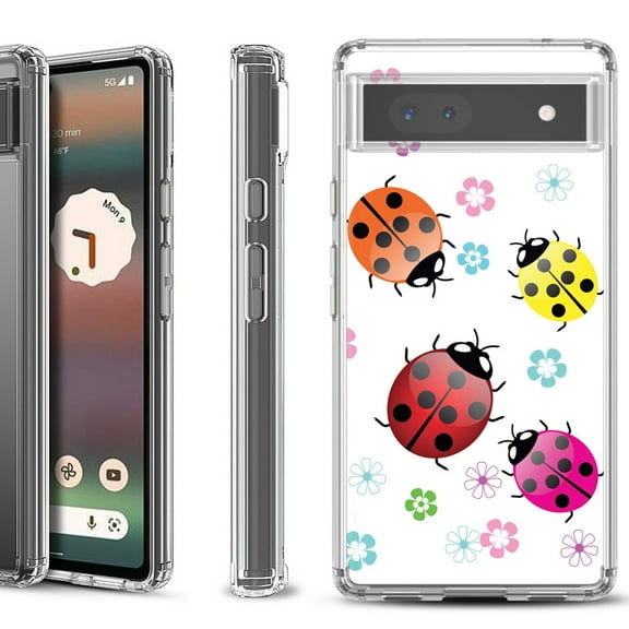 Shockproof Bumper Phone Case for Google Pixel 6a, by OneToughShield ® - Ladybug