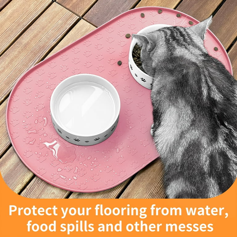 Ptlom Pet Food Mat, Silicone Dog Cat Feeding Mat, Raised Edges