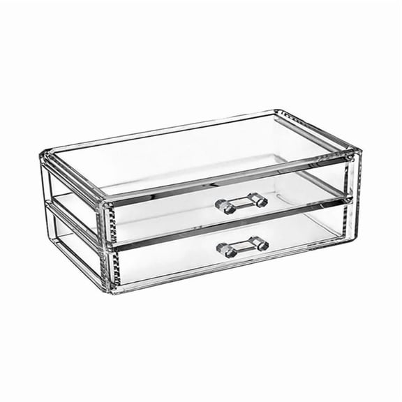 2 Drawer Clear Acrylic Makeup Organizers Dustproof Cosmetic Storage Box for Jewelry Pens and Makeup Organization