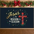 thumbnail image 4 of Gold Lettering Jesus Banner Red Plaid Cross Christian Banner Snowflake Decor Star Pattern Christmas Banner for Christmas Celebration Church Event Christian Gathering, 4 of 7