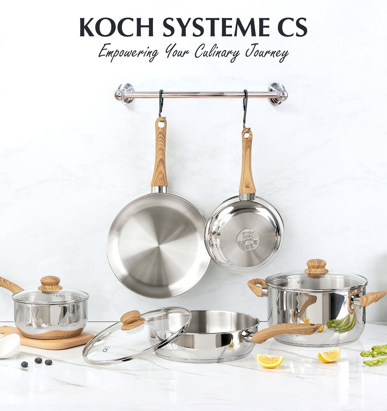 Koch Systeme CS 12 Piece Tri-Ply Stainless Steel Cookware Set, Pots and Pans Set with Cool-Touch Bakelite Handles, Induction Compatible