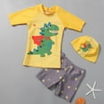 thumbnail image 2 of Fesfesfes 1-8Years Boys' Summer Print Swimsuit Set with Short Sleeve Top,Swim Trunks,and Hat Lightweight,Breathable and Perfect for Every Summer Wear(Yellow#1,1 Years), 2 of 3