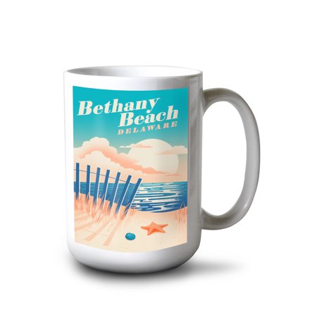 

Lantern Press 15 fl oz Ceramic Mug Bethany Beach Delaware Umbrellas Dishwasher & Microwave Safe