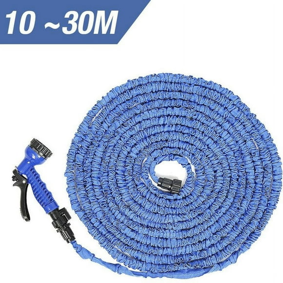 100FT 30m Expandable Retractable Garden Hose with 7 Function Spray Gun - Blue