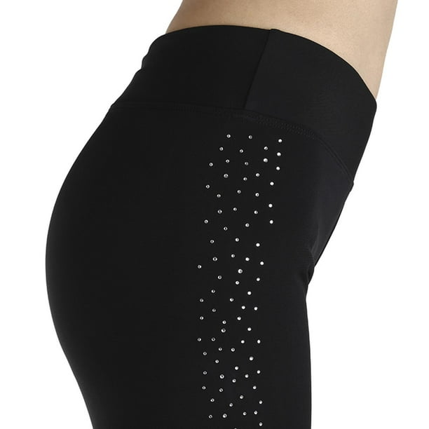 Medias de patinaje artístico sobre hielo, pantalones de forro con  cristales, mallas de patinaje para niñas y mujeres, color negro L jinwen  Pantalones