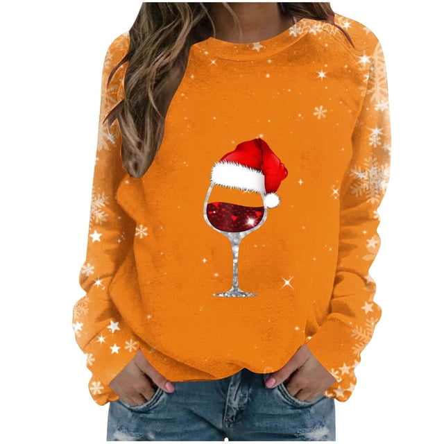 Blouses pour Femmes, Hauts de Noël pour Femmes, Mode Féminine de Noël Décontractée Imprimée Col Rond Manches Longues Chandail Blouse