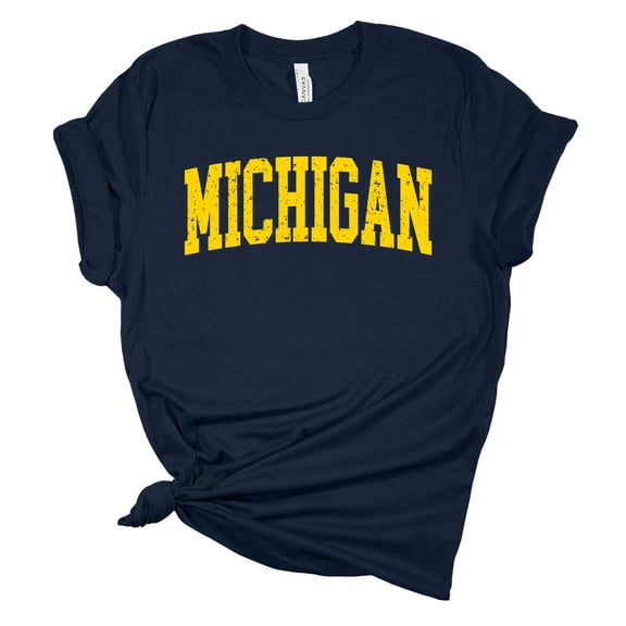 Womens Michigan Football Team Color Ladies Short Sleeve T-shirt-Navy Blue-large