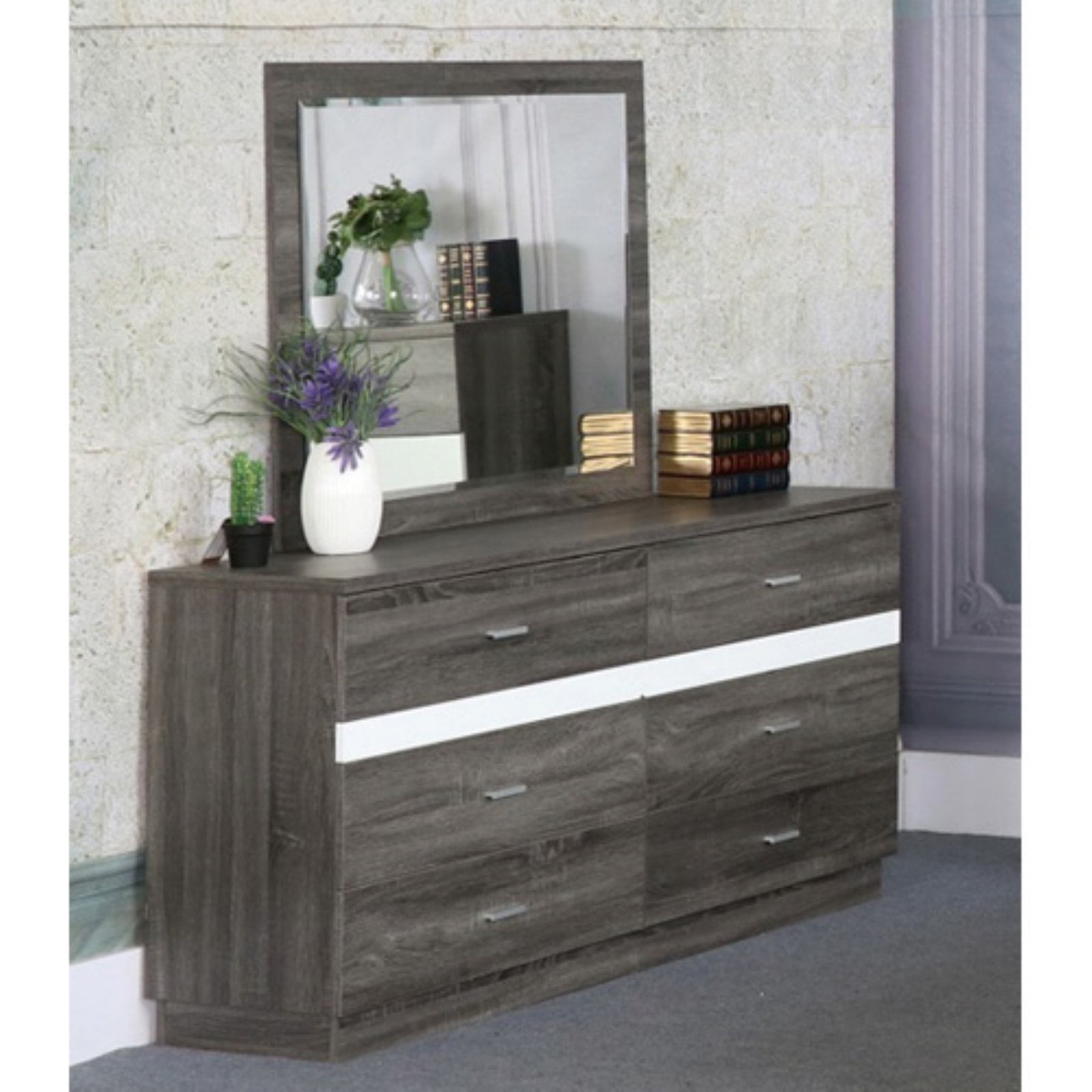 Smart Home Distressed Gray And Glossy White 6 Drawer Dresser With