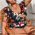 thumbnail image 4 of VerPetridure One Piece Bathing Suits for Women Tummy Control Women Sexy with Chest Pad without Underwire Ruffle Sleeves Floral Print V Neck One Piece Conservative Backless Swimsuit Bikini, 4 of 9