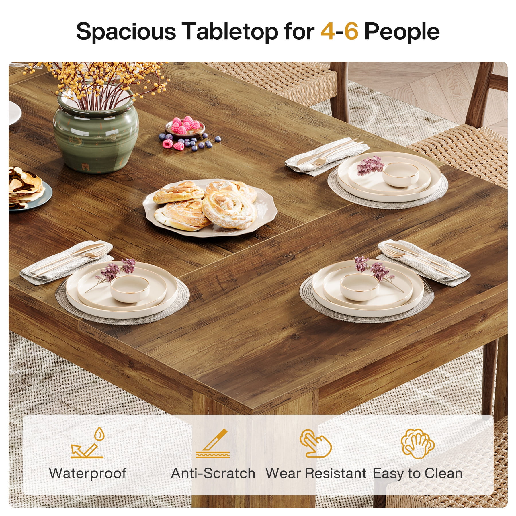 Tribesigns 63-Inch Brown Dining Table, Farmhouse Wooden Rectangular Kitchen Dinner Table