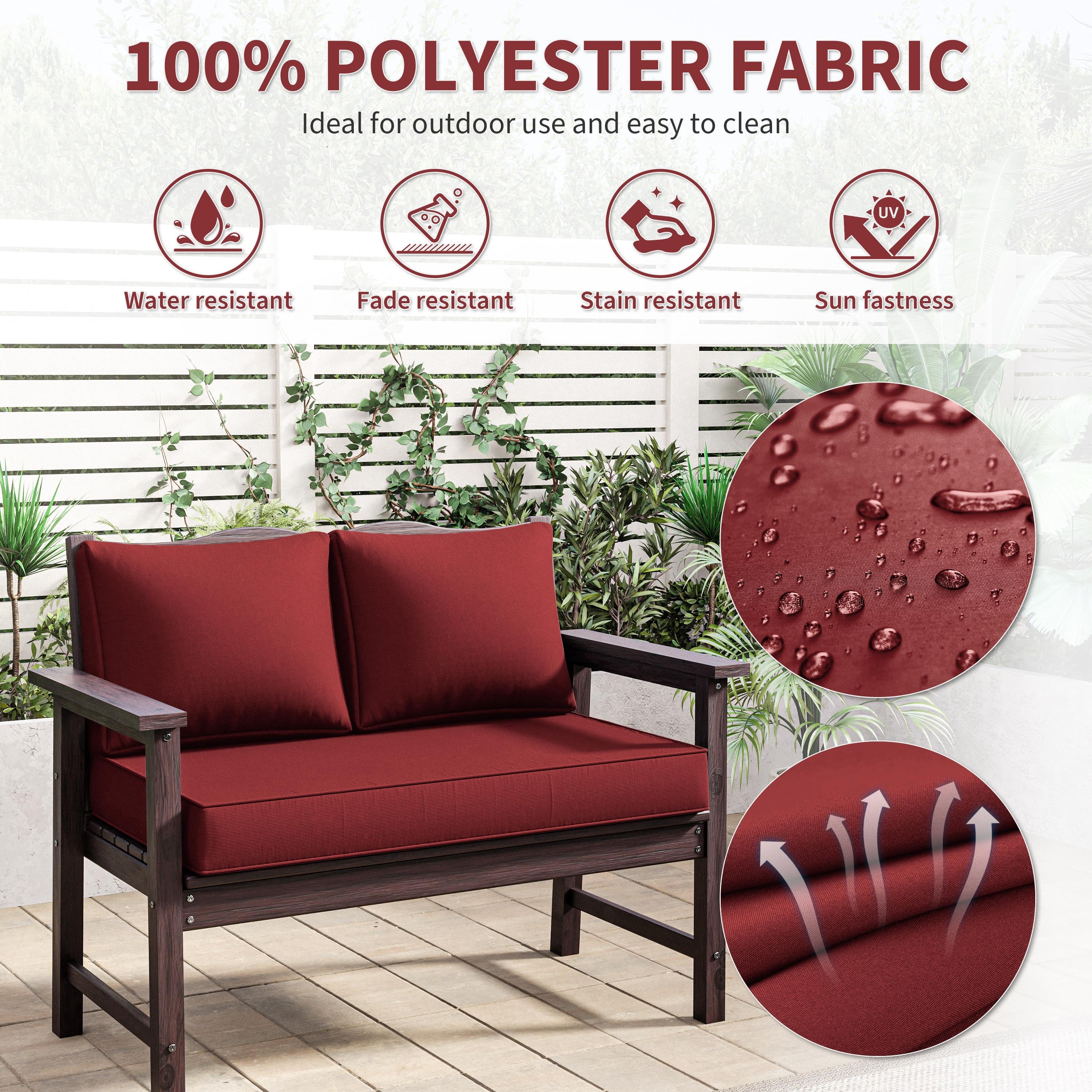 Kimunuk Outdoor Loveseat Cushion Set, 46" x 26" x 5" Waterproof Patio Furniture Cushions for Couch Bench Swing, Burgundy