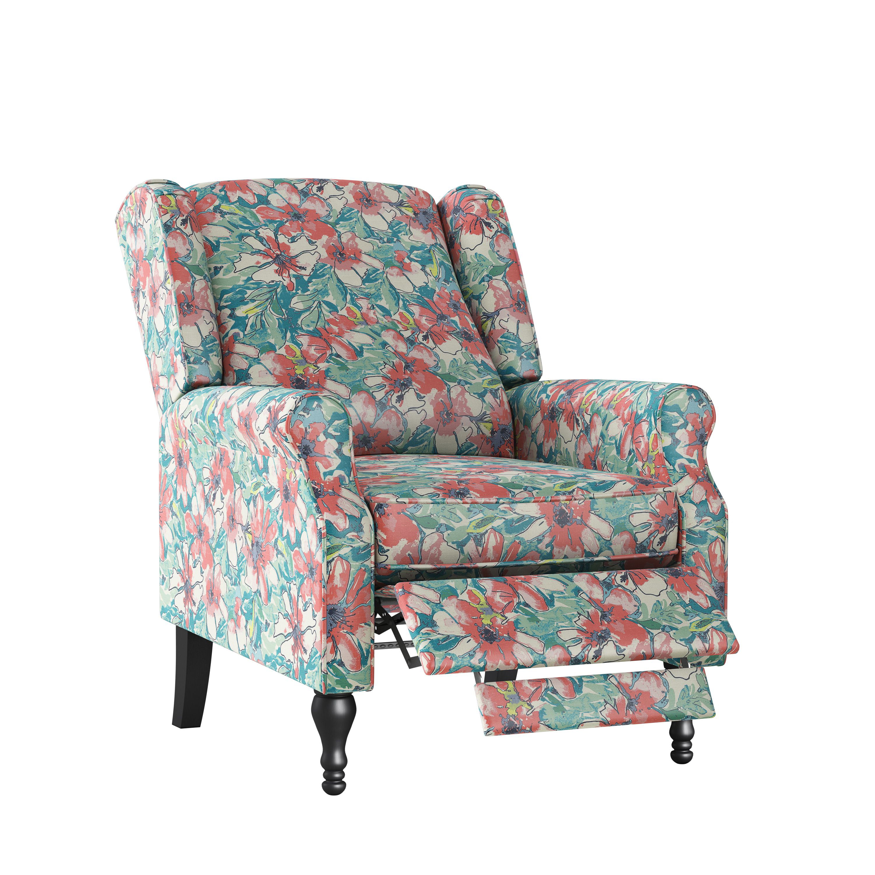 Homesvale Elmina Wingback Push Back Recliner Chair in Floral Bouquet Print