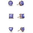 thumbnail image 2 of 18k Rose Gold 3Cttw 8mm Created Tanzanite 3 Pair Round, Square and Heart Stud Earrings Plated, 2 of 2