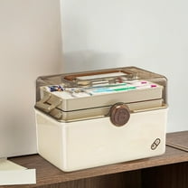 Family First Aid Kit Large Capacity Household Storage Box with Handle, Multi Layer Partitioned Organizer for Medicine Adhesive Strips Disinfectants, Durable Plastic Portable Box