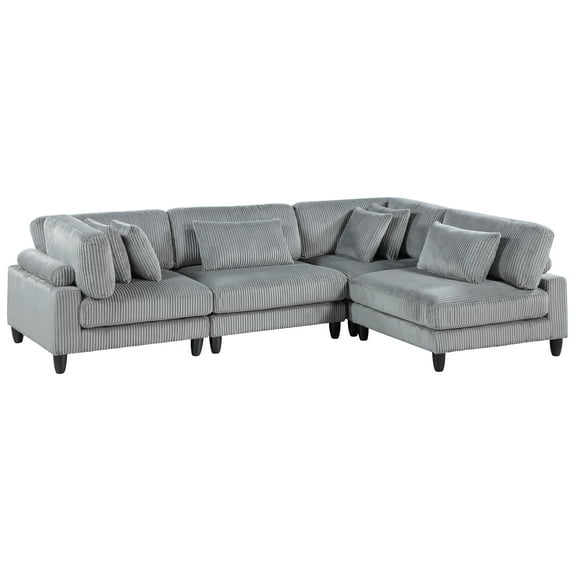 JERFIT Modern 4-Piece Modular Sectional Sofa Set with Pillows, Gray Corduroy Fabric Upholstery for Living Room