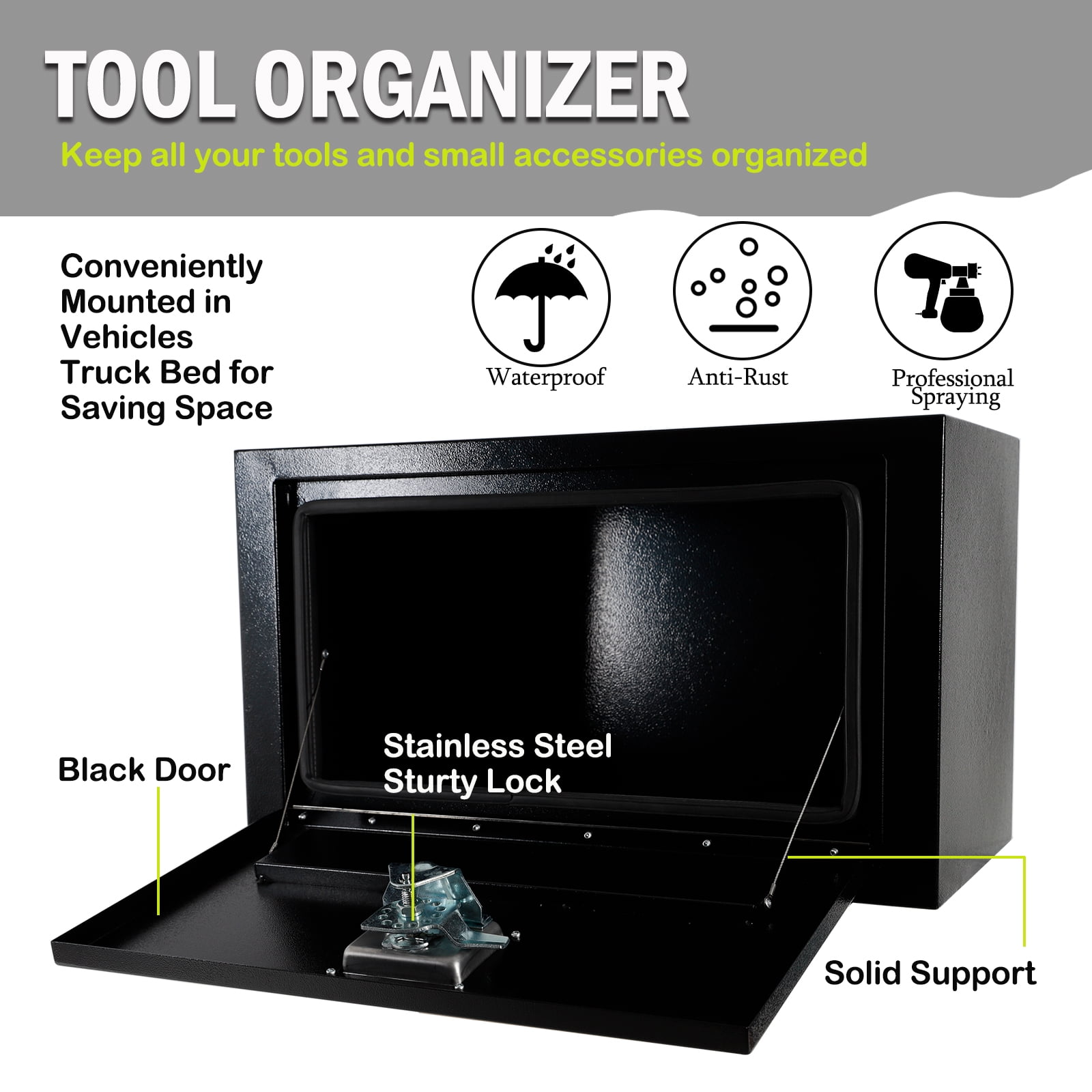 Steel Underbody Truck Tool Box with T-Handle Lock Latch, Truck ToolBox Truck Storage Organizer Tool Box Chest For Organization And Storage, Job Tool Chest
