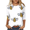thumbnail image 2 of Lorytime 3/4 Length Sleeve Women's Shirts Plus Size Tunic Bee Festival Tops Casual Crew Neck Shirts Cute Honey Bee Print T Shirts 2025 Trendy Spring Summer Ladies Tops Loose Outfits Pullover White S, 2 of 5