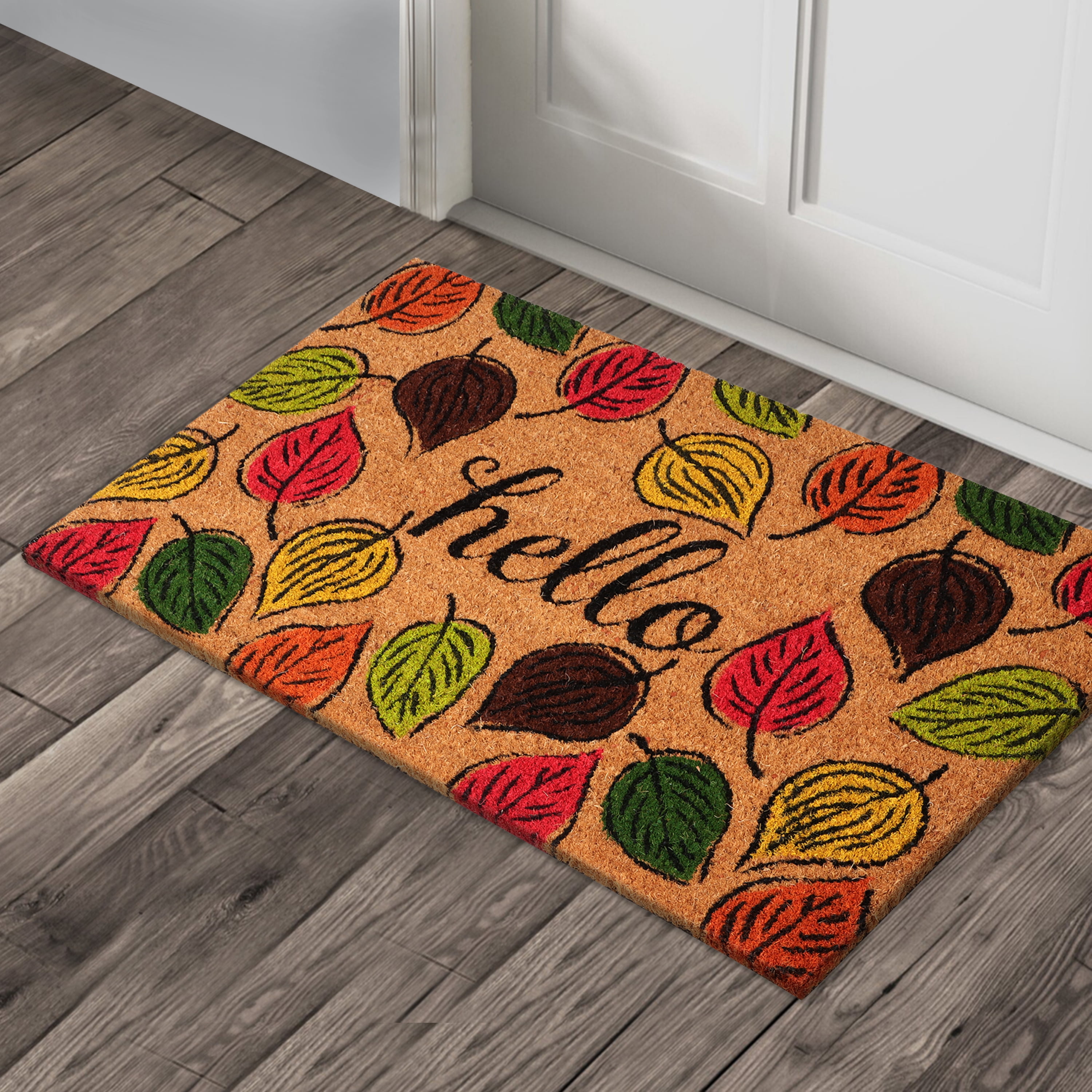 A1HC Natural Coco Coir Doormat, Hello Autumn Leaves, 18"x30", Durable Outdoor Welcome Mat, Non-Slip, Easy to Clean, Pet Friendly