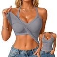 thumbnail image 4 of Sillenn Halter V Neck Tank Tops with Built-In Shelf Bra for Women Sleeveless Slim Fitted Basic Cami Shirts Cute Halter Tops Going Out Sleeveless Camisole Top Dressy Casual Bralette Tops Light Ashy M, 4 of 7