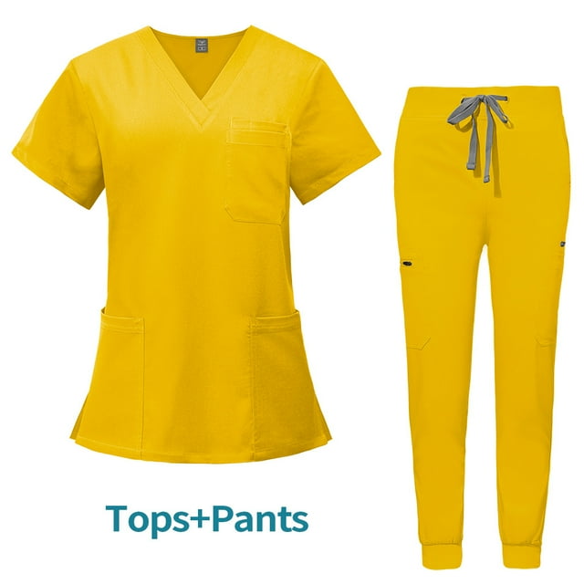 Ropa de enfermera de bolsillo multifuncional de doble capa, bata quirúrgica, ropa de trabajo de anestesista, traje de pantalón de manga corta