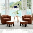 thumbnail image 4 of Costway Swivel Barrel Chair with Ottoman Footrest Curved Backrest & Armrests Living Room Brown, 4 of 8