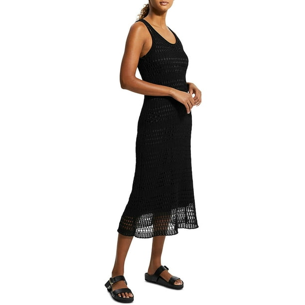 Theory Womens Crochet Tea Length Midi Dress