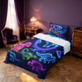 thumbnail image 5 of Manfei Neon Dinosaur Wildlife Twin Sheets,Gothic Cloud Stars Bedding,Blue Pink,3pcs,1 Flat Sheet,1 Fitted Sheet and 1 Pillowcase, 5 of 6