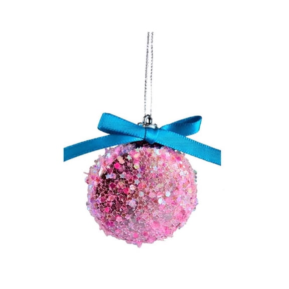 Christmas Sequin Bow Flat Ball Ornaments – 20PCS Pink Plastic Hanging Decorations for Christmas Tree, Valentine’s Day, Party, Mall Display