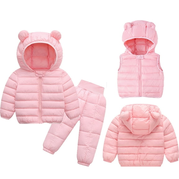 Godderr 1-5Y Baby Kids Lightweight down Jackets Set Ears Hooded Puffer Snowsuit Coats down Vest down Pants Outfits Toddler Boys Girls down Jacket Three-Piece Set