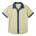 thumbnail image 2 of Camisas de Manga Corta de los Hombres de Color Sólido Casual Girar Cuello con Botones Patchwork Top de Verano, 2 of 4