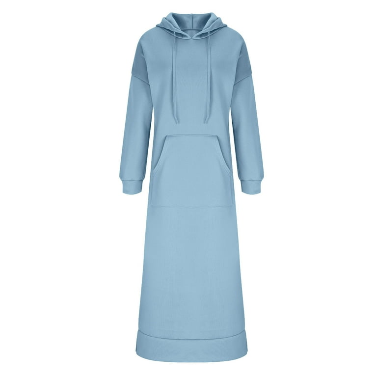 THDHVS Dresses for Women,Linen Dress,Plus Size Women Fleece Lined Hoodie  Dress Knit Casual Loose Fits for Winter Comfortable Light Blue - Walmart.com