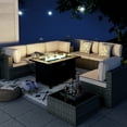thumbnail image 5 of Walsunny 8 Pieces Patio Wicker Rattan Fire Pit Furniture Conversation Sets with Outdoor Sectional Sofa,45" Gas Propane Fire Pit Table,Glass Coffee Table,Original Rattan Khaki Cushion, 5 of 10