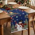 thumbnail image 2 of Table Runner 13x90in Inches Long, Winter Snowman on BlueLinen Washable Dresser Scarf White Red Flowers on TopKitchen Dinning Tablerunners for Holiday/Party/Wedding/Home Tables Decor, 2 of 9