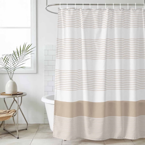 Brown Stripe Waterproof Fabric Shower Curtain,Modern Rustic Horizontal Brown Striped Waterproof Fabric Shower Curtain for Bathroom Curtains Bathtubs Hotel Shower Curtains with 12 Hooks Standard 66x72