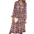 thumbnail image 3 of FASHIONWT Women Plus Size Long Sleeve V-Neck Digital Printing Small Fresh Sweet Lace Midi Ankle-Length Dress, 3 of 4