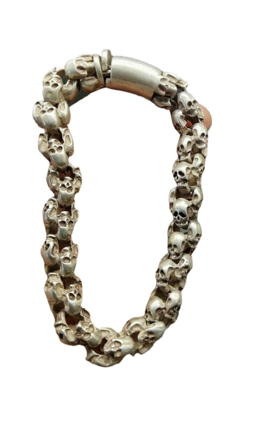 Tibet Silver Hand-carved Skull Lucky Bracelet Old Chinese