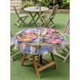 thumbnail image 4 of Outdoor Tablecloth with Umbrella Hole for Patio/Picnic/Party/Camping, Blue Purple Gnomes Waterproof Table Cloth Round Cover Washable, Spring Hydrangea Flower Leaf Pink Plaid (Dia 54"), 4 of 8