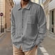 thumbnail image 1 of pstuiky camisas de manga larga para hombre, Camisa de lino con bolsillo y solapa con botones y manga larga de color liso para hombre Tops de hombre l, 1 of 3