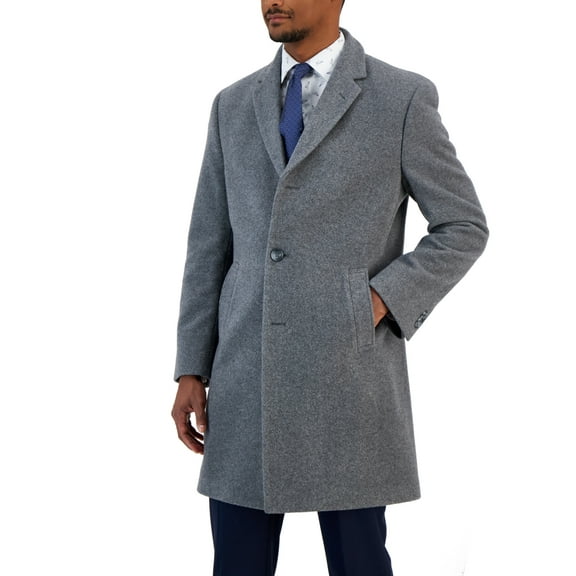 Nautica Mens Classic fit Overcoat Coat 42 L Grey Solid Wool