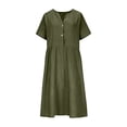 thumbnail image 5 of Miluxas Women's Short Sleeve Midi Dress Solid V Neck Business Casual Dress with Pockets Lighweight Summer Trendy Outfits for Daily & Vacation Army Green, 5 of 6