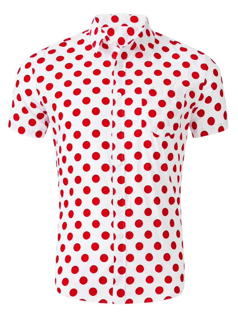 Unique Bargains Men's Classic Fit Polka Dot Shirt XL Red White